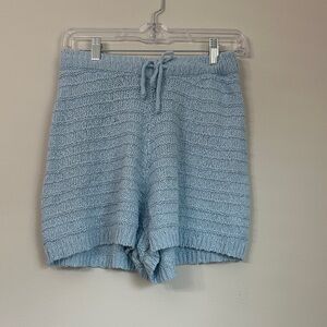 White Fox Boutique Sky Blue Knit High Waist Shorts